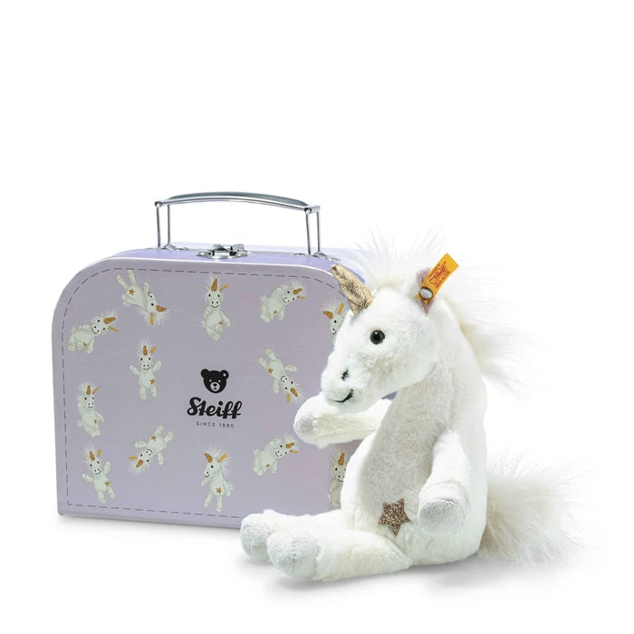 Steiff Unica Schlenker-Einhorn im Koffer weiss 20cm