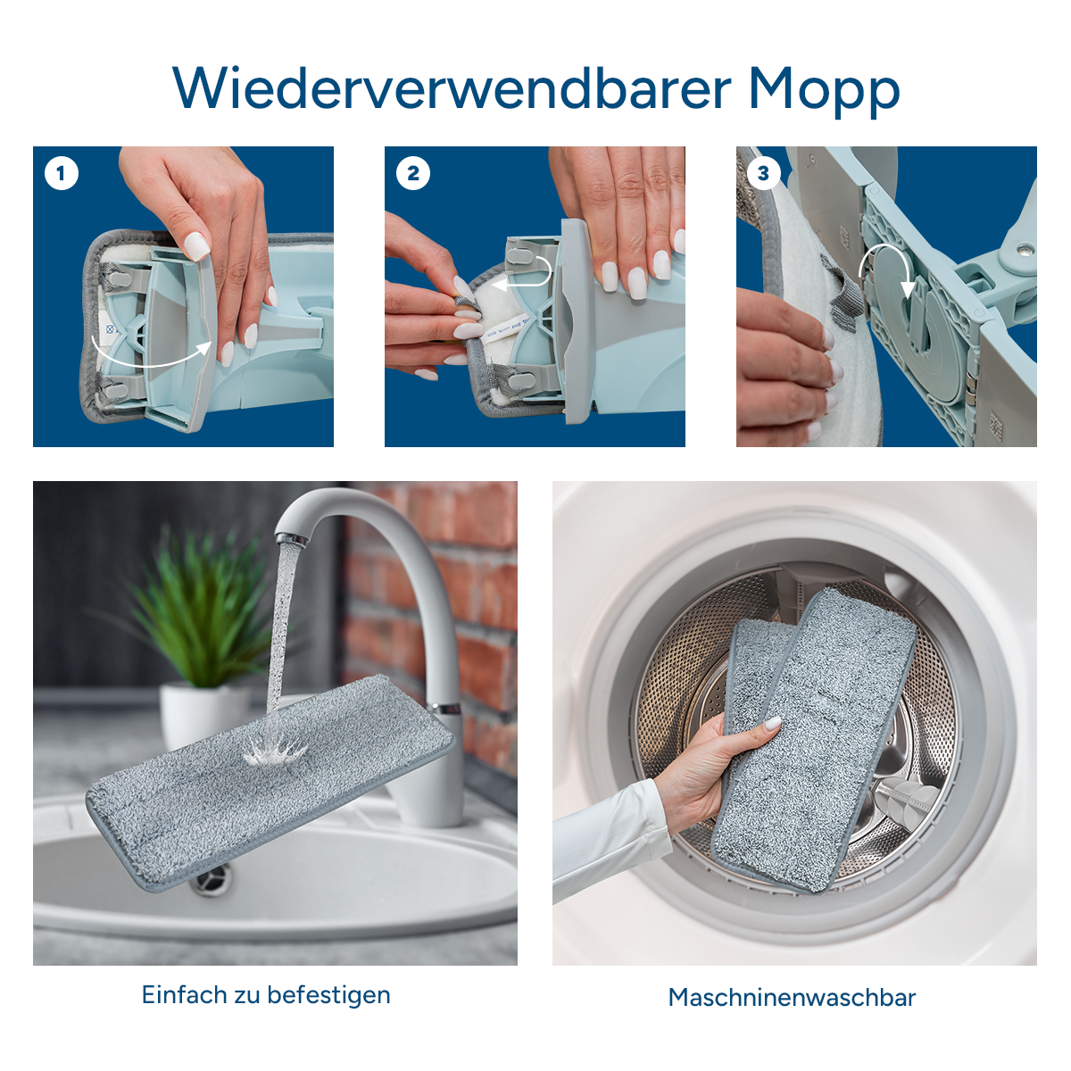 CREaCLEAN EasyProp – Ersatzpads Mikrofaser Wischbezug, 2er Set