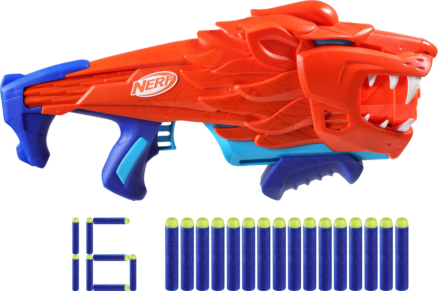 Nerf Junior Wild Lionfury Blaster im Löwendesign, 16 Elite 2.0 Darts, ab 6 Jahren