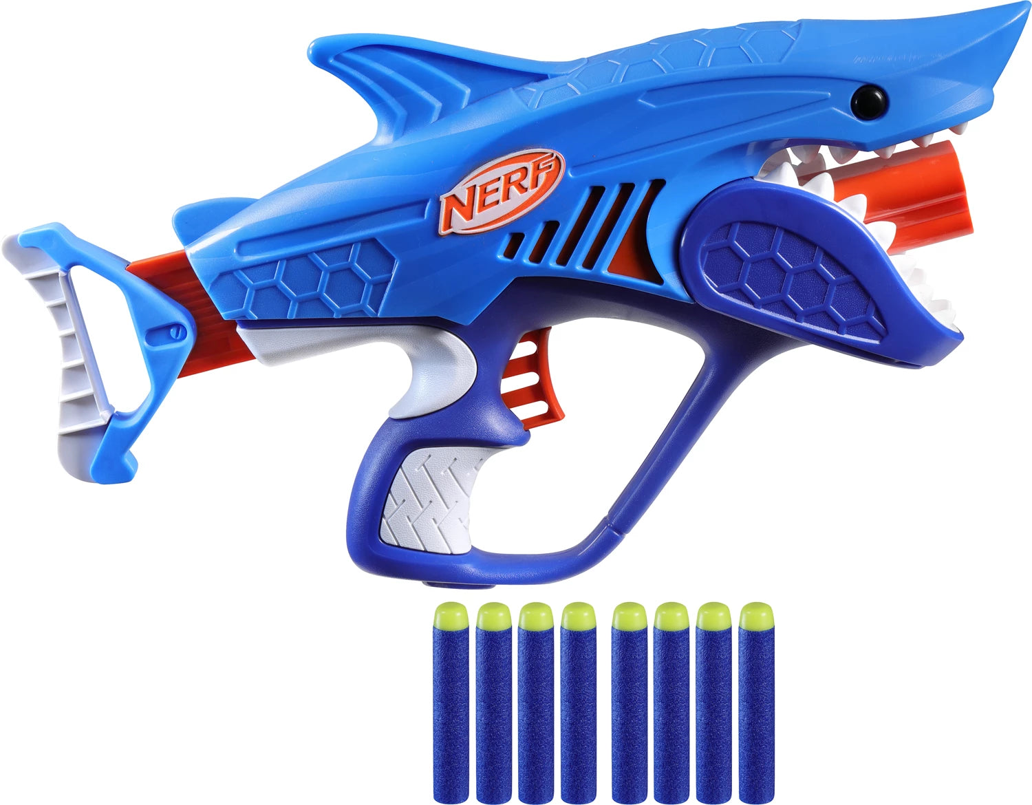 Nerf Junior Wild Sharkfire Blaster im Haifisch-Look, 8 Elite 2.0 Darts, ab 6 Jahren