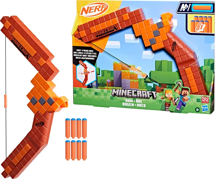 Nerf Minecraft Bogen Einzelschuss-Armbrust, 8 Darts N1, ab 8 Jahren