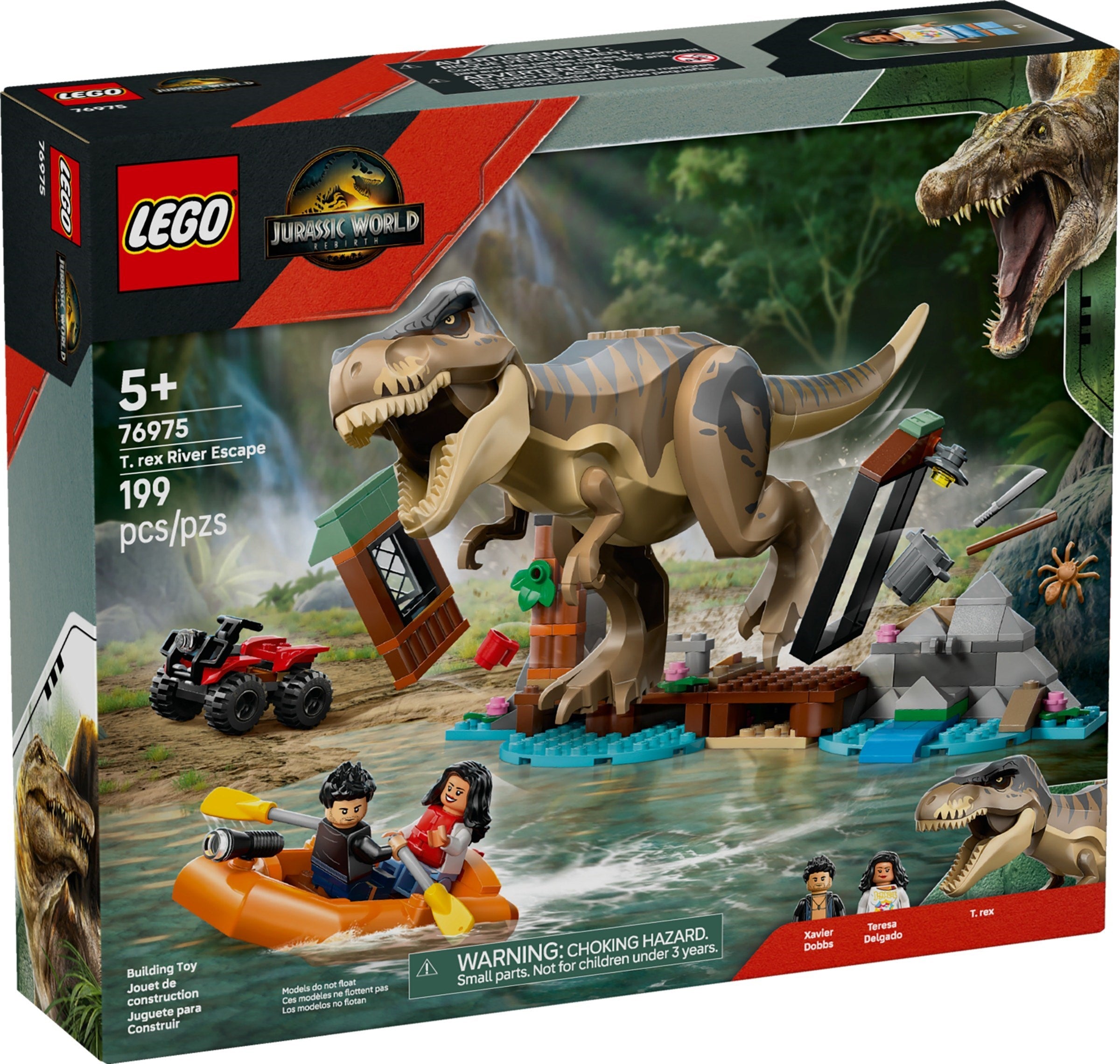 LEGO Jurassic World Bauset mit beweglichem T.Rex, Boot, Schuppen und Figuren für kreative Spielmöglichkeiten