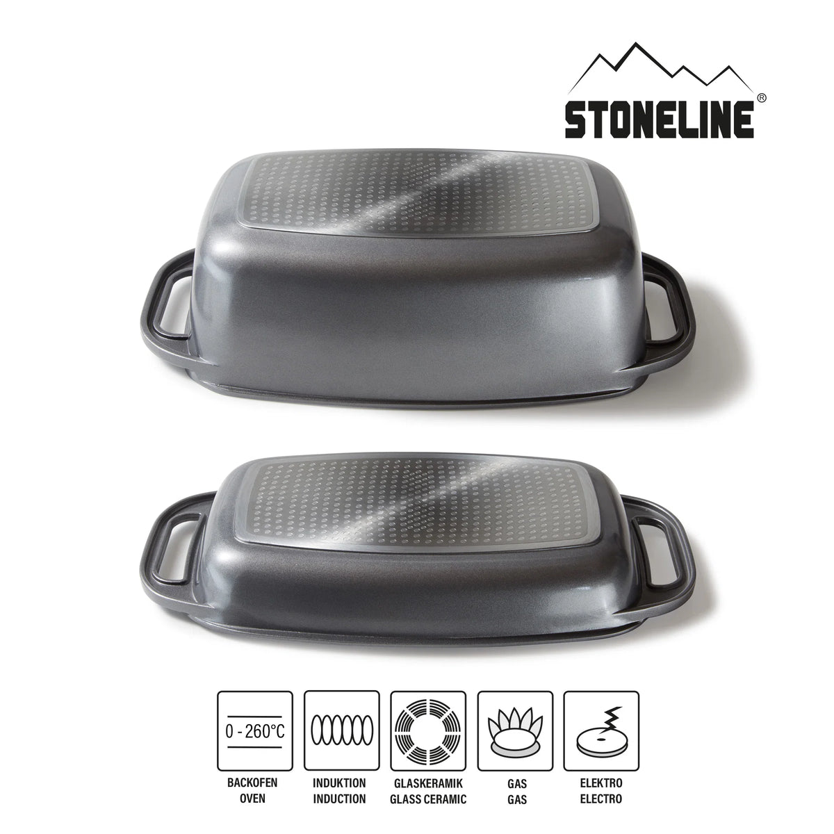 STONELINE® Bräter mit Alugussdeckel - Maße Bräter: 40 x 22 cm