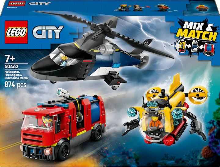 LEGO City Kombinationsset mit Hubschrauber, Löschauto und U-Boot 60462