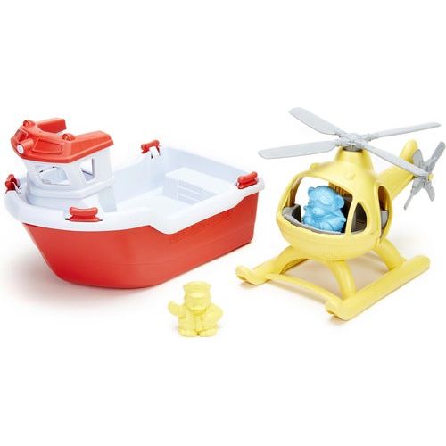 Green Toys Rescue Boat with Helicopter