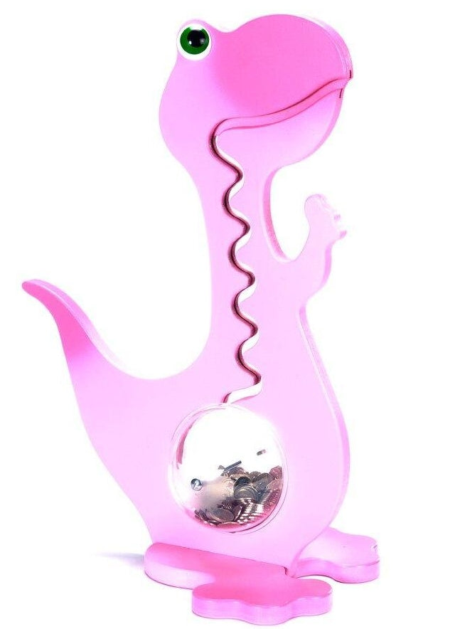 BigBellyBank Rosa zweifarbige Kugelbahn-Spardose Dino aus Holz 60cm