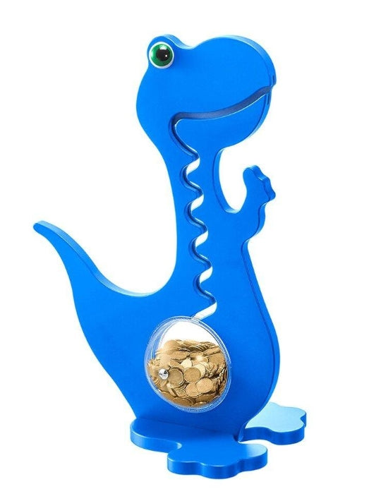 BigBellyBank Blaue einfarbige Kugelbahn-Spardose Dino aus Holz 60cm