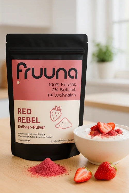 Fruuna Rote Rebellen: gefriergetrocknete Schweizer Erdbeeren als Pulver, 200g