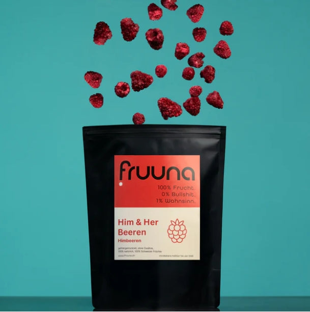 Fruuna Him- & Her-Beeren: gefriergetrocknete Schweizer Himbeeren als Pulver, 190g