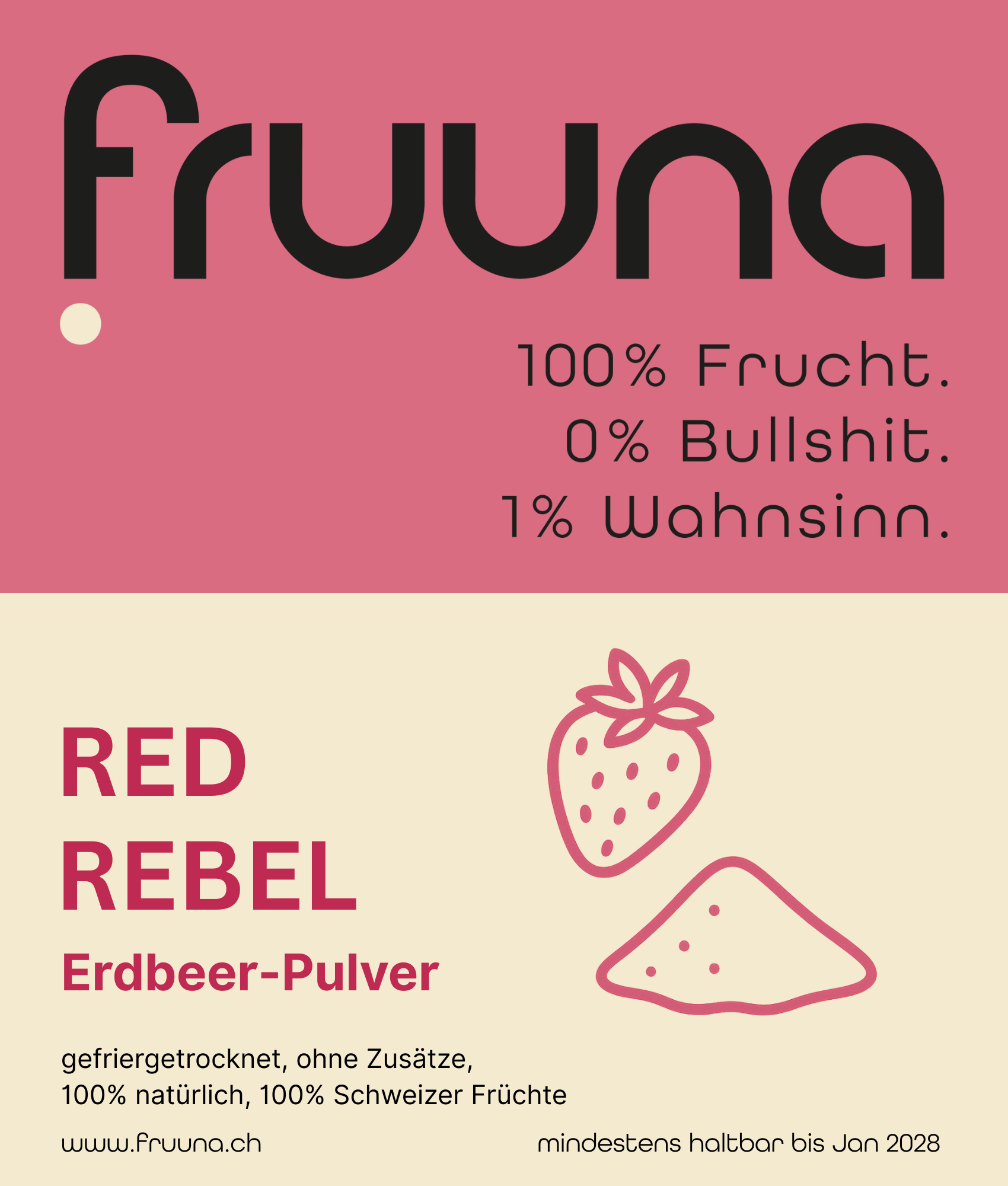 Fruuna Rote Rebellen: gefriergetrocknete Schweizer Erdbeeren als Pulver, 200g