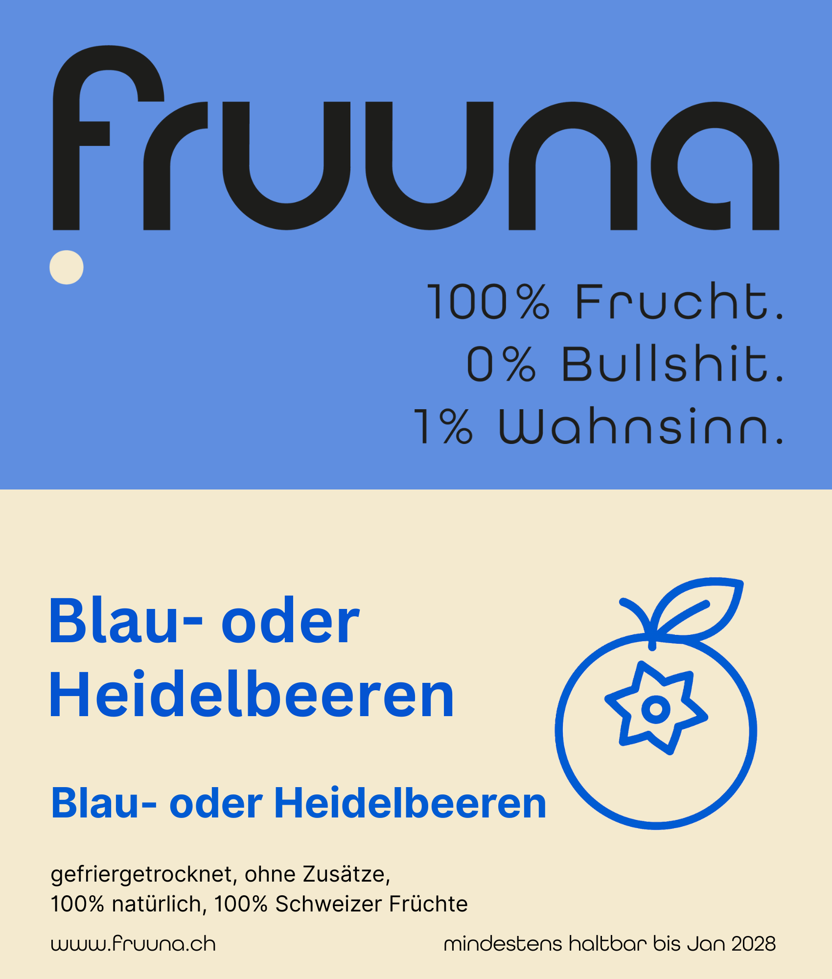 Fruuna Blaue-Power - gefriergetrocknete Schweizer Blau- oder Heidelbeeren, 60g