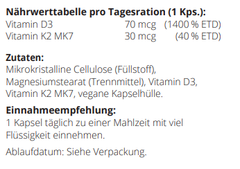 Naturaleza Vitamin D3 & K2 Kapseln