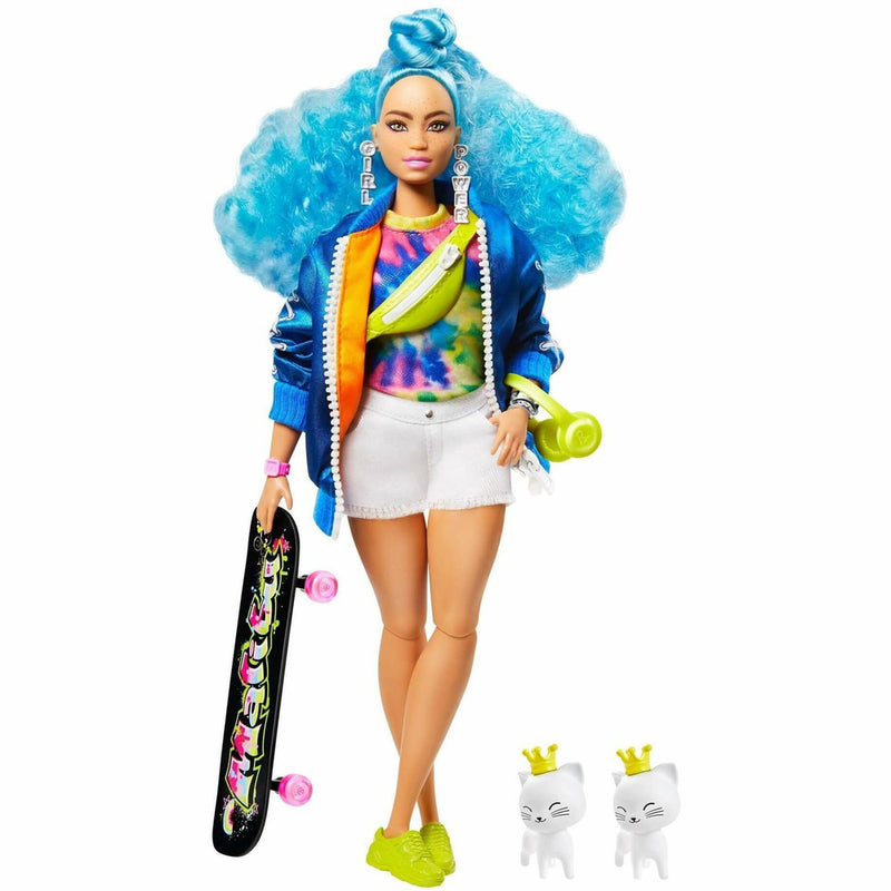 Barbie Puppe Extra mit blauen Haaren und Skateboard